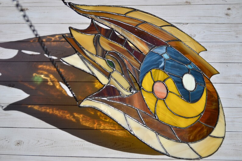 Stained Glass Dragon Suncatcher Sun and Moon Yin Yang Glass Etsy
