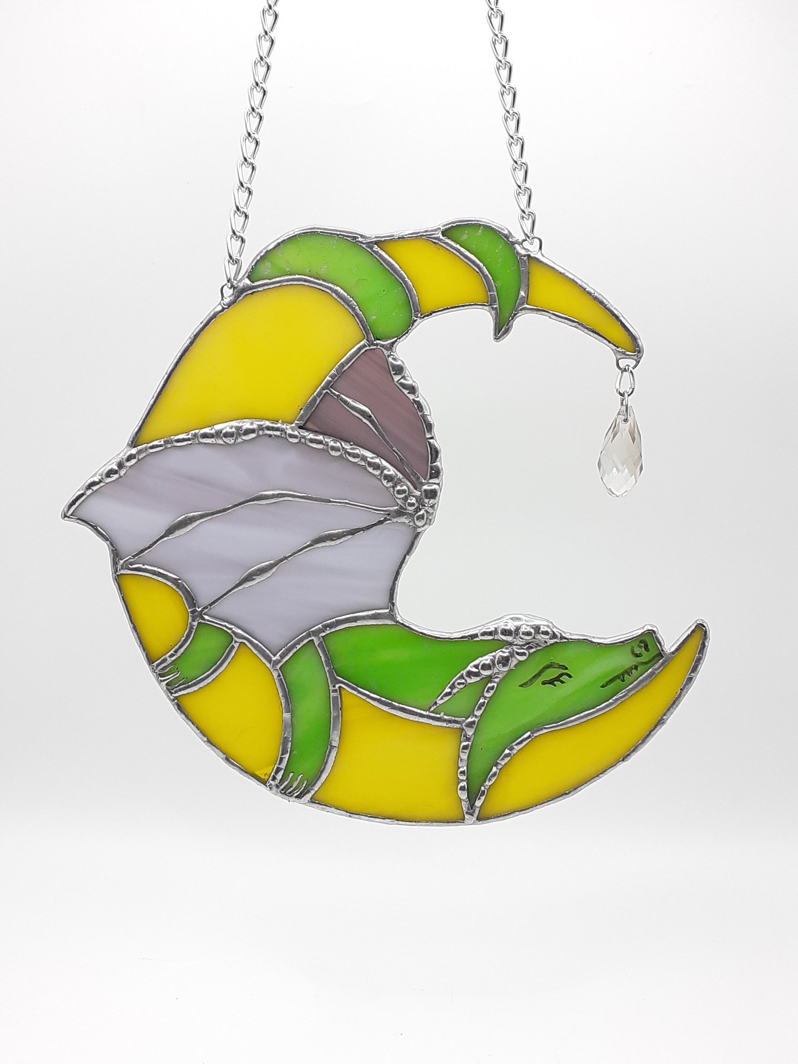 Stained Glass Dragon Suncatcher Dragon on Moon Suncatcher Etsy