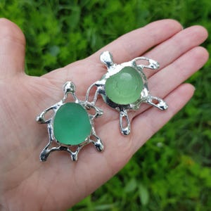 Genuine Sea Glass Turtle Brooch - Ocean Guardian Pin - Authentic Turtle Jewelry