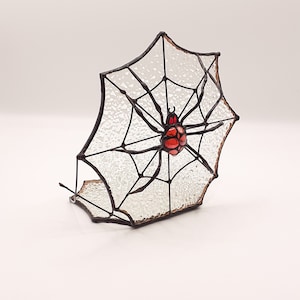 Gothic Stained Glass Spider Web, Jumping Spider Tealight Holder, Mirkwood Spider Stained Glass Suncatcher, Gothic Home Decor Halloween Decor image 4