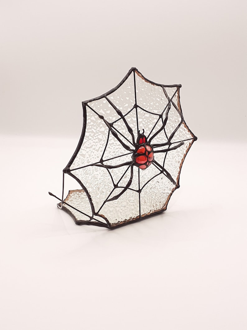 Gothic Stained Glass Spider Web, Jumping Spider Tealight Holder, Mirkwood Spider Stained Glass Suncatcher, Gothic Home Decor Halloween Decor image 4