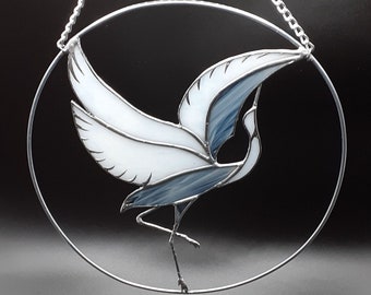 Egret Stained Glass Suncatcher, Egret Silhouette, Egret Art Stained Glass Window Hangings, Suncatchers Birds, Christmas Decor