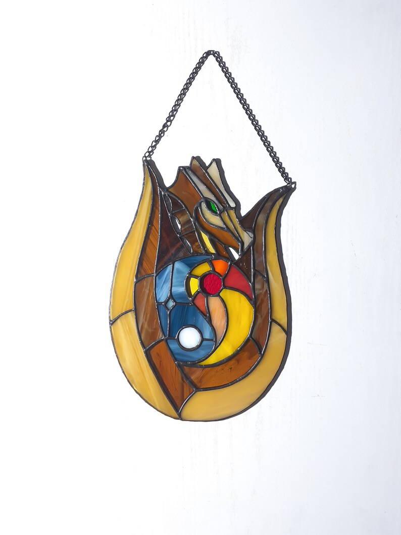 Stained Glass Dragon Suncatcher Sun and Moon Yin Yang Glass Etsy