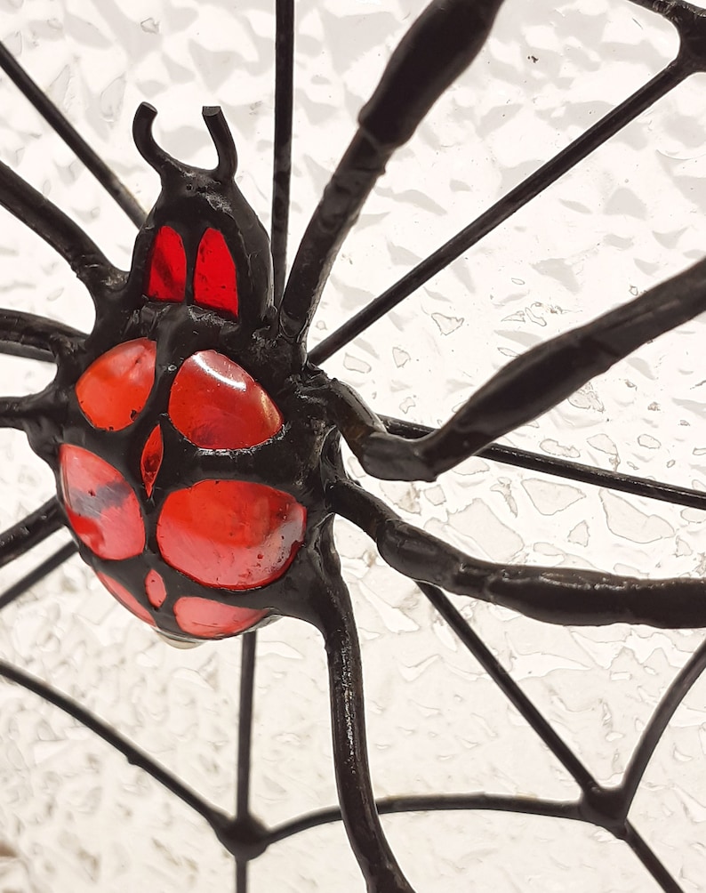 Gothic Stained Glass Spider Web, Jumping Spider Tealight Holder, Mirkwood Spider Stained Glass Suncatcher, Gothic Home Decor Halloween Decor image 9