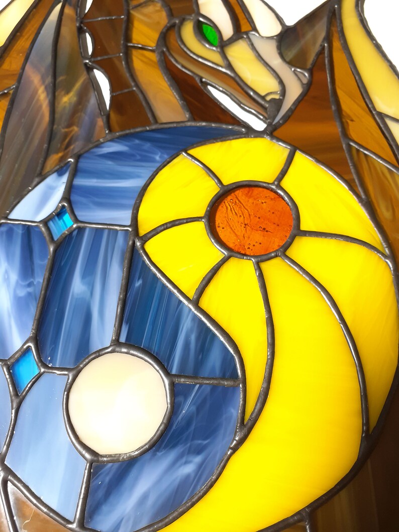 Stained Glass Dragon Suncatcher Sun and Moon Yin Yang Glass Etsy