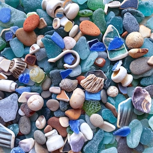Beach Treasures - Sea Glass Sea Pottery Shells Pebbles for Crafters Sustainable DIY