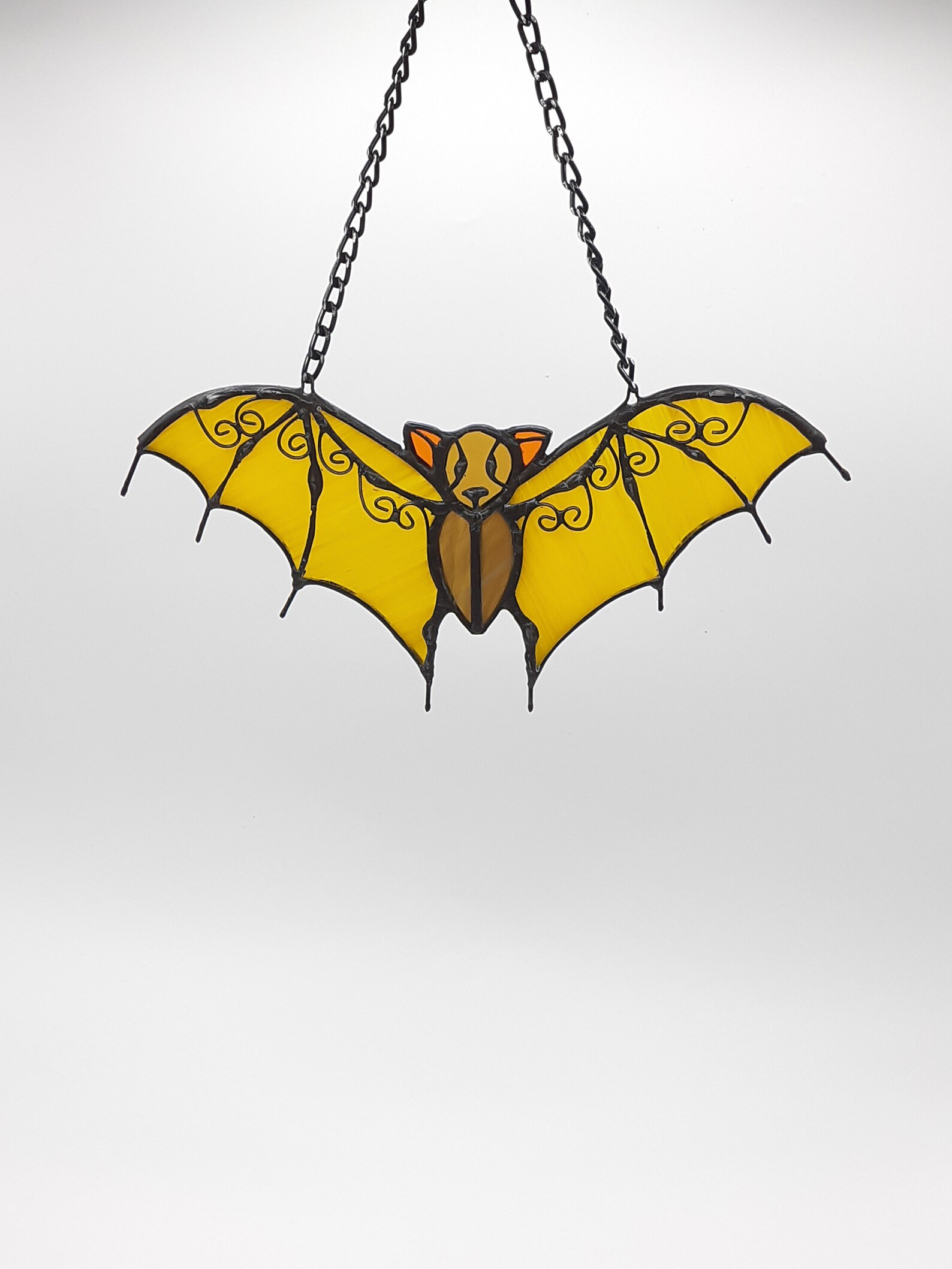 Moon Castle Bat Stained Glass Suncatcher - 8" Window Hanging For Halloween & Gothic Home Decor