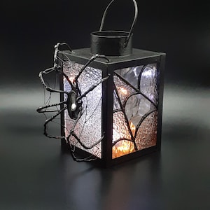 Stained Glass Lantern, Stained Glass Spider Candle Holder, Witchy Decor Jumping Spider Web Glass Lamp Goth Decor
