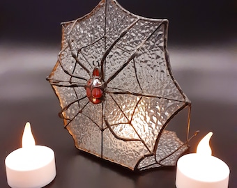 Gothic Stained Glass Spider Web, Jumping Spider Tealight Holder, Mirkwood Spider Stained Glass Suncatcher, Gothic Home Decor Halloween Decor