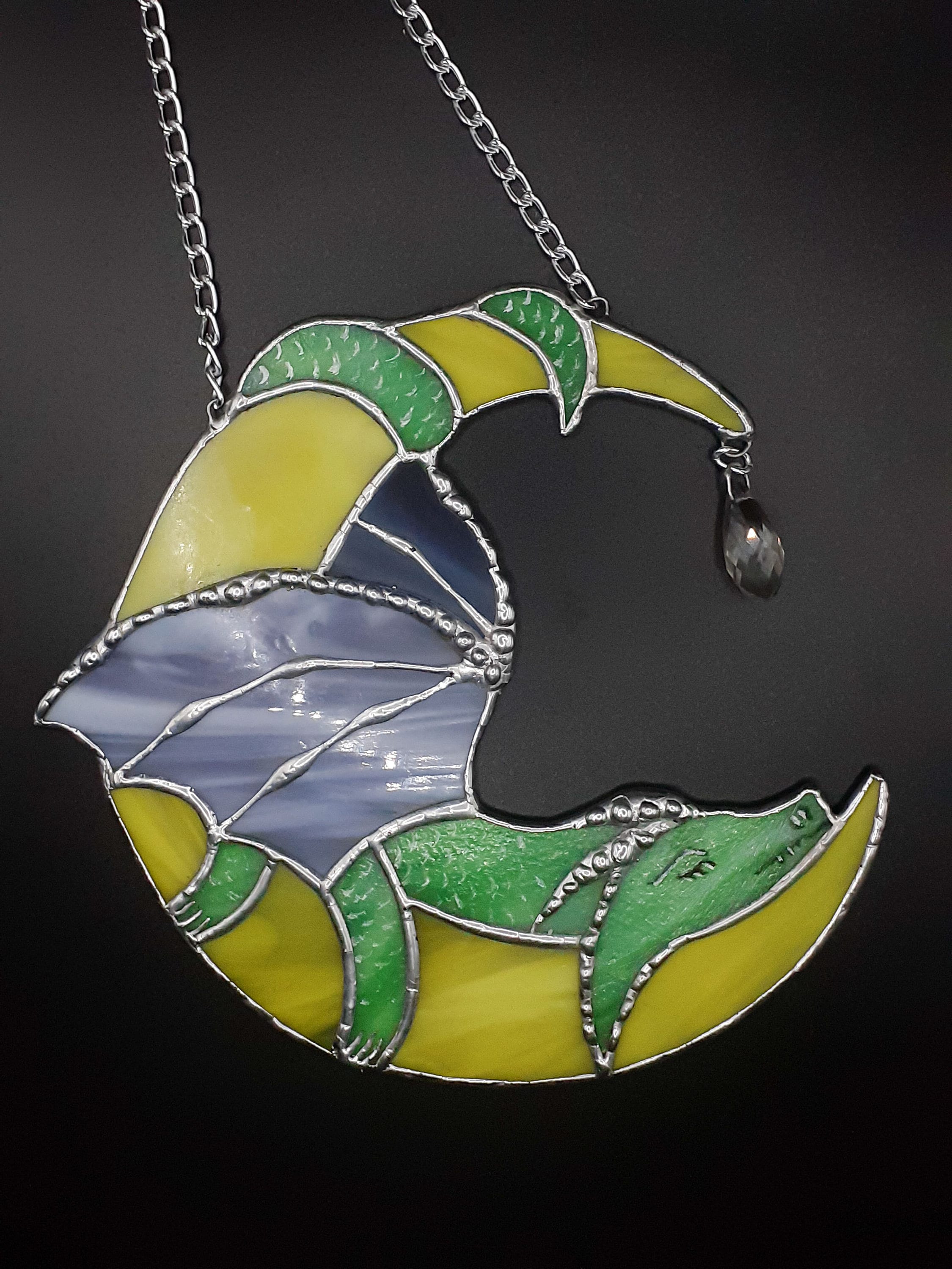 Stained Glass Dragon Suncatcher Dragon on Moon Suncatcher Etsy