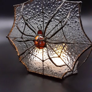 Gothic Stained Glass Spider Web, Jumping Spider Tealight Holder, Mirkwood Spider Stained Glass Suncatcher, Gothic Home Decor Halloween Decor image 5