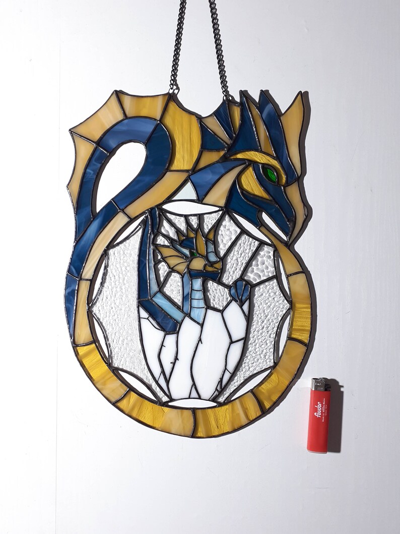 Dragon Stained Glass Suncatcher Window Hanging Glass Panel Etsy