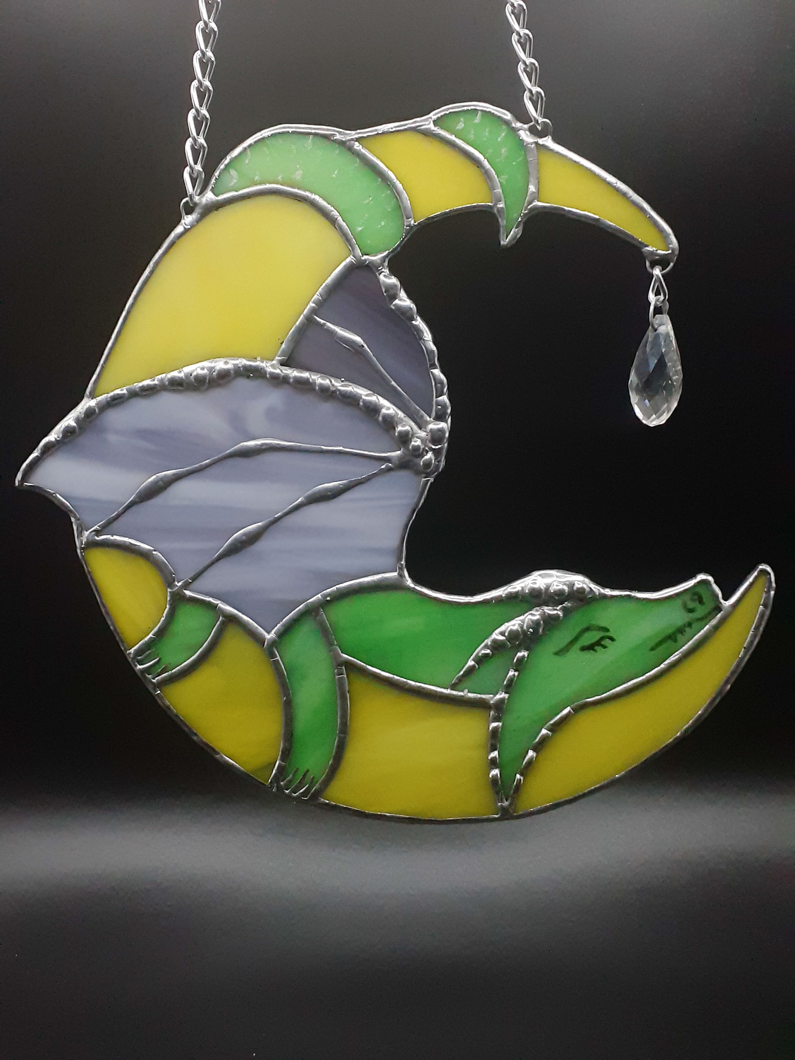 Stained Glass Dragon Suncatcher Dragon on Moon Suncatcher Etsy