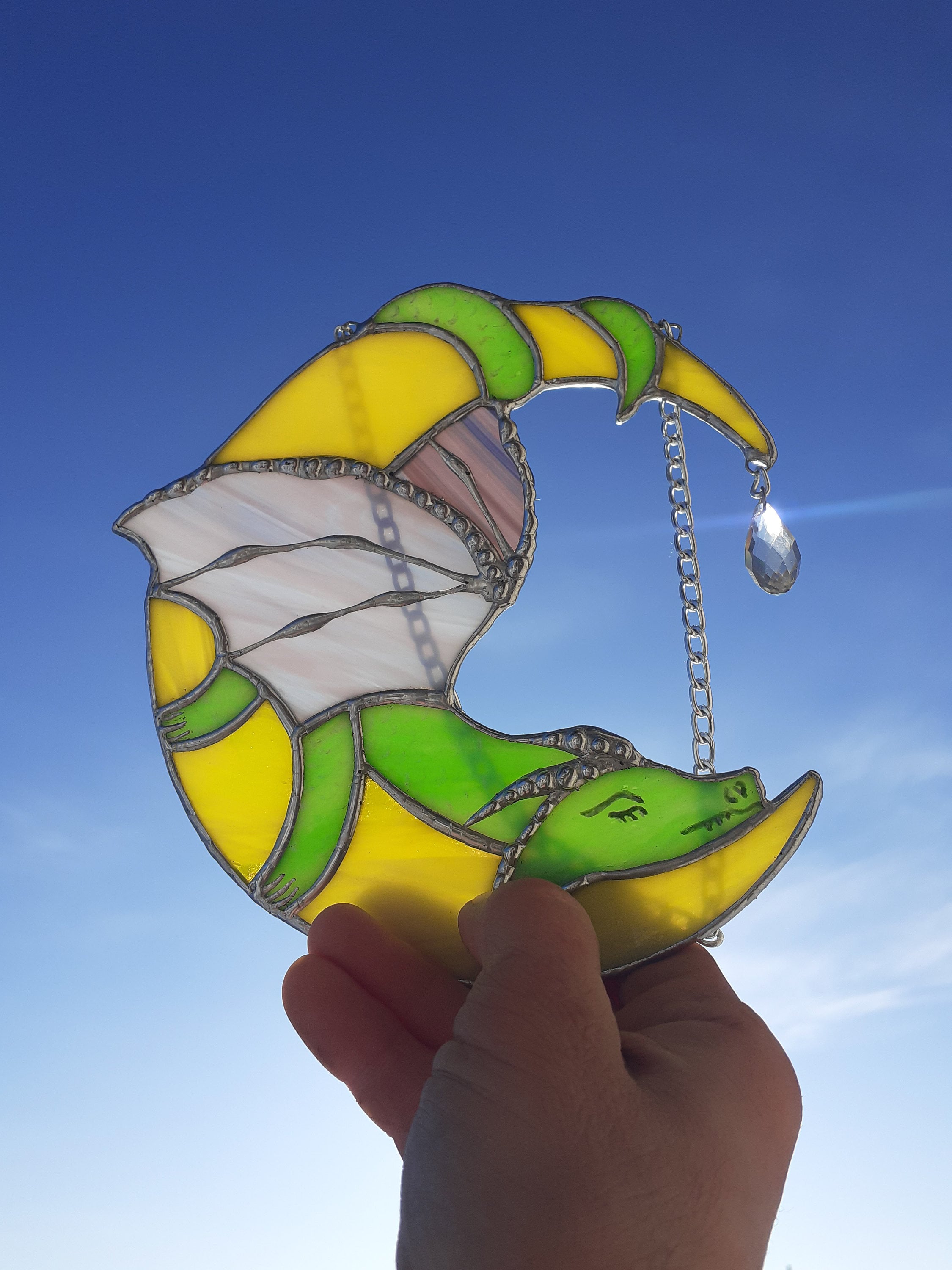 Stained Glass Dragon Suncatcher Dragon on Moon Suncatcher Etsy