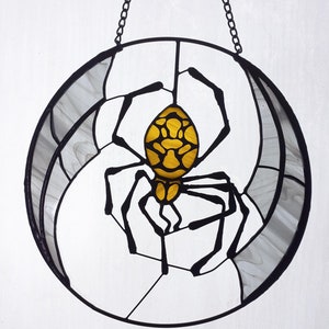 Gothic Stained Glass Spider Suncatcher, Goth Decor Spider Web Stained Glass Panel, Creepy Cute Gothic Home Decor, Halloween Decor