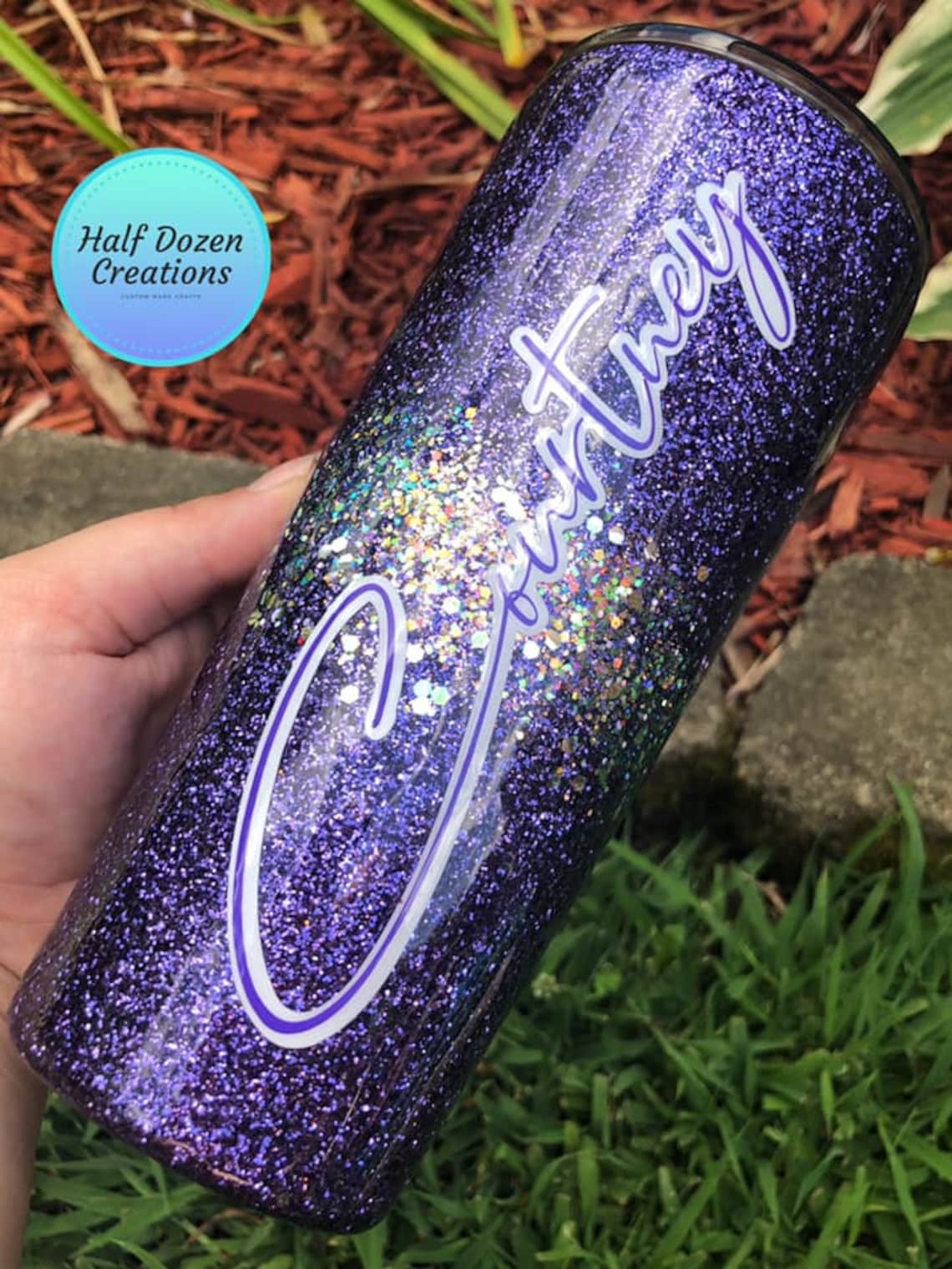 Solid Glitter Tumbler with Name and Silver Chunky Glitter Etsy