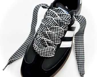Black & White Gingham Ruffle Shoe Laces