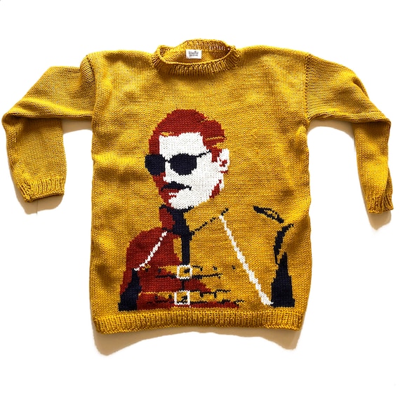 Intarsia jumper with an exclusive design for the music fans Made to order unisex and oversized sweater handmade with chilean wool