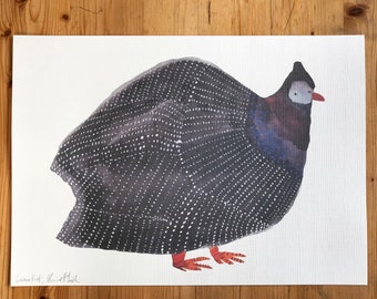A3 Weird Bird Guinea Fowl Illustration print