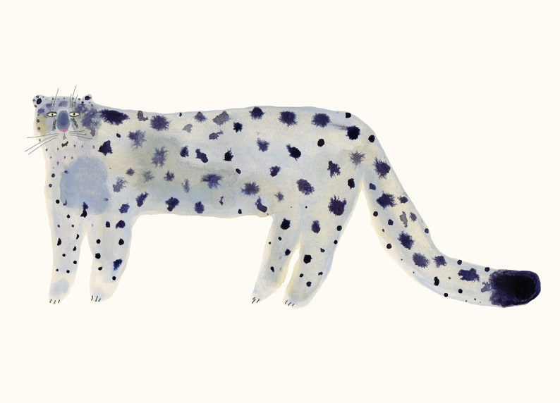 A3 Snow Leopard Jaguar Big Cat Illustration Print image 1