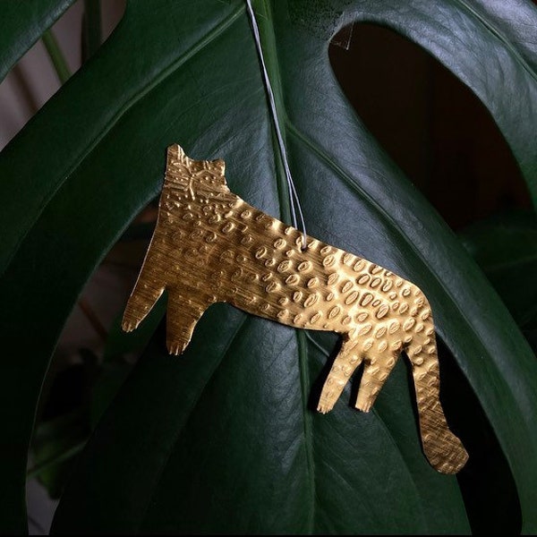 Recycled handmade foil cheetah cat Christmas tree decoration