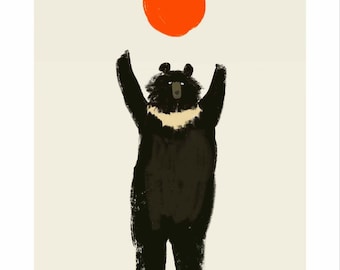 A3 Sun moon teddy black bear illustration print