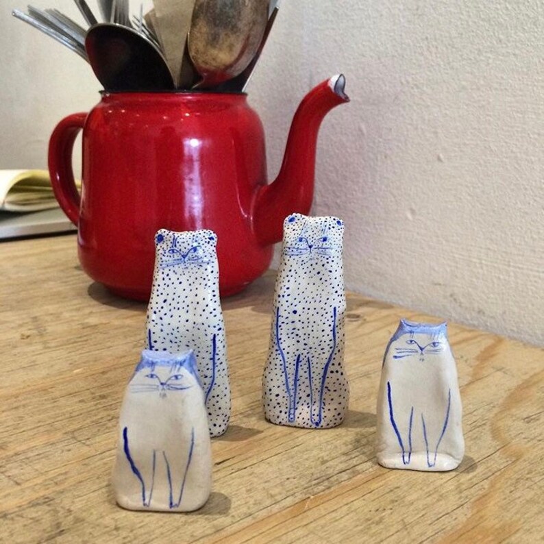 Blue Ceramic Cat Etsy
