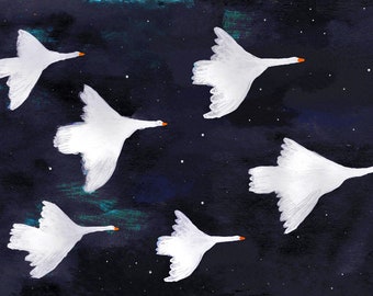 Flying Goose, Starry Night Sky Print