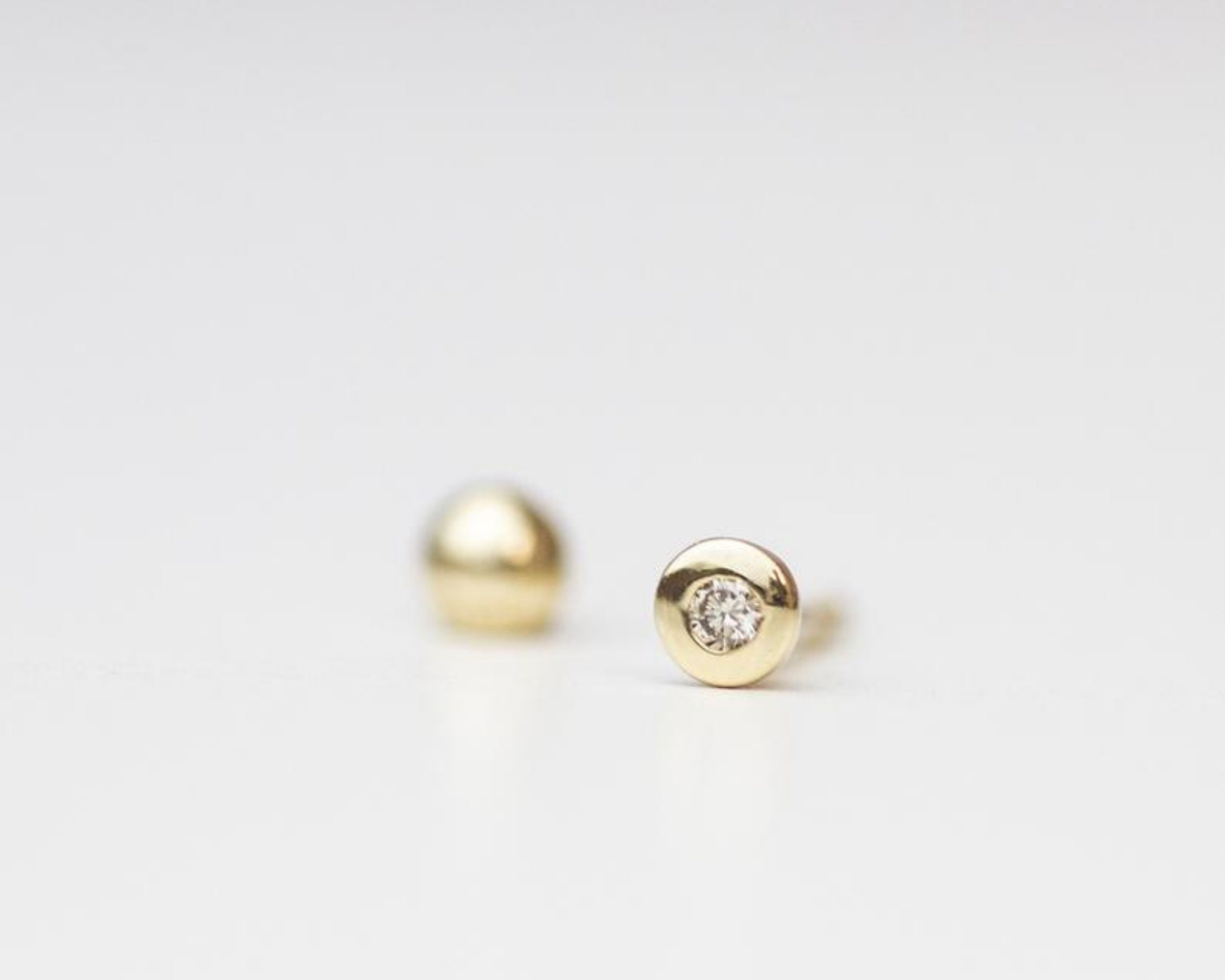 14K Solid Gold Stud Earring / Natural Diamond Round Brilliant Etsy