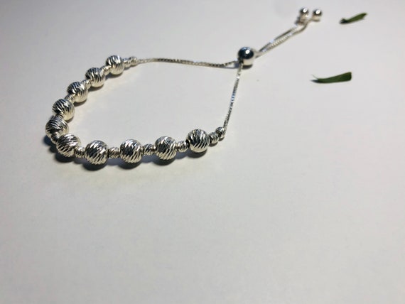 Sterling Silver Diamond - Cut Bead Bolo Bracelet. - image 2