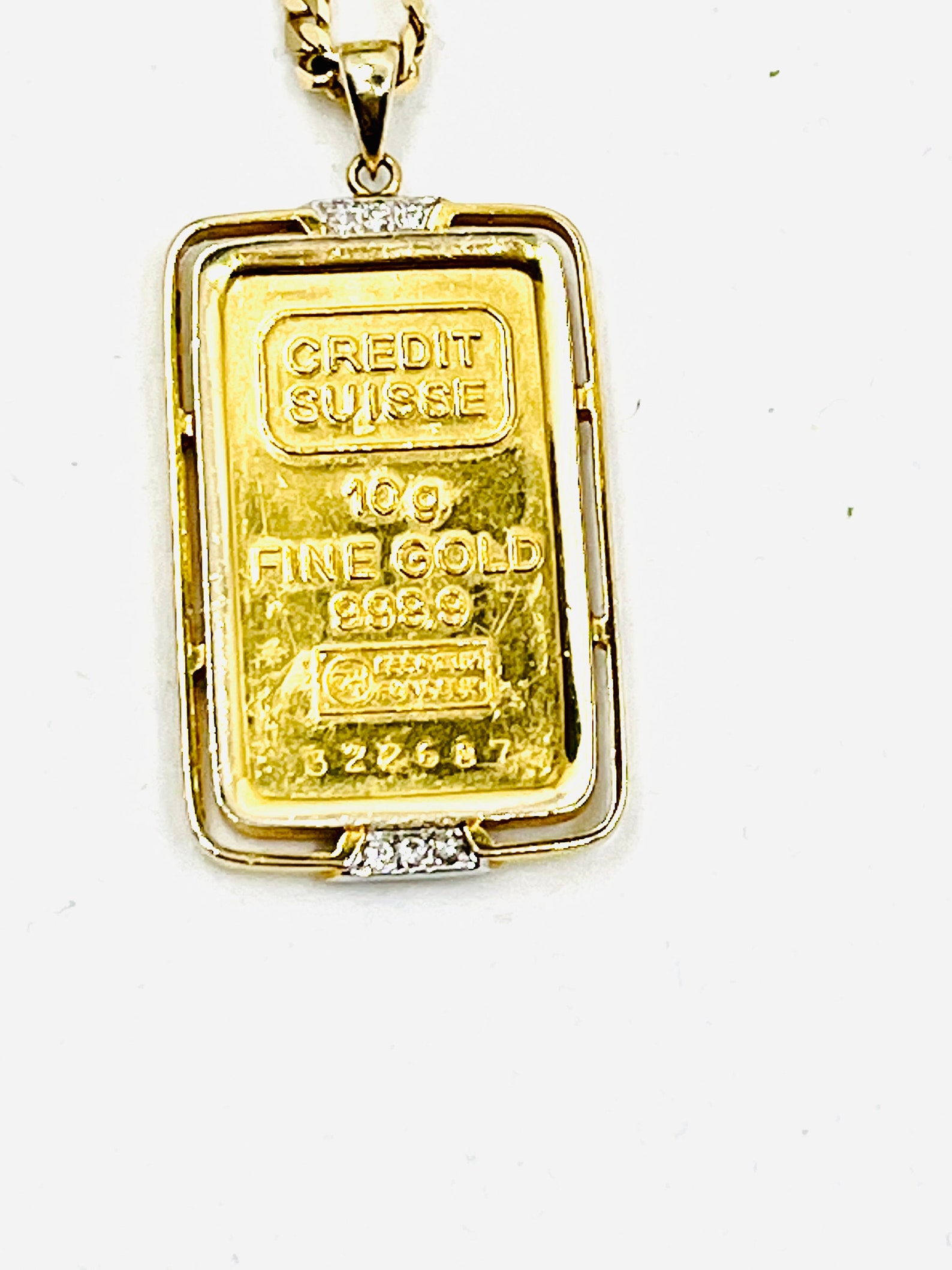 24K Yellow Gold 10 Gram Credit Suisse Bar Pendant Necklace With 
