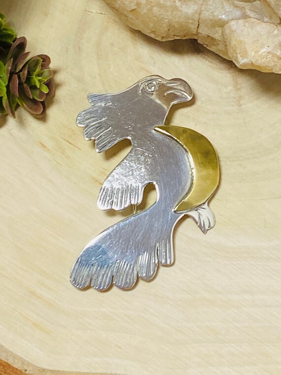 Vintage Sterling Silver Two -Tone Parrot Pin Broo… - image 2