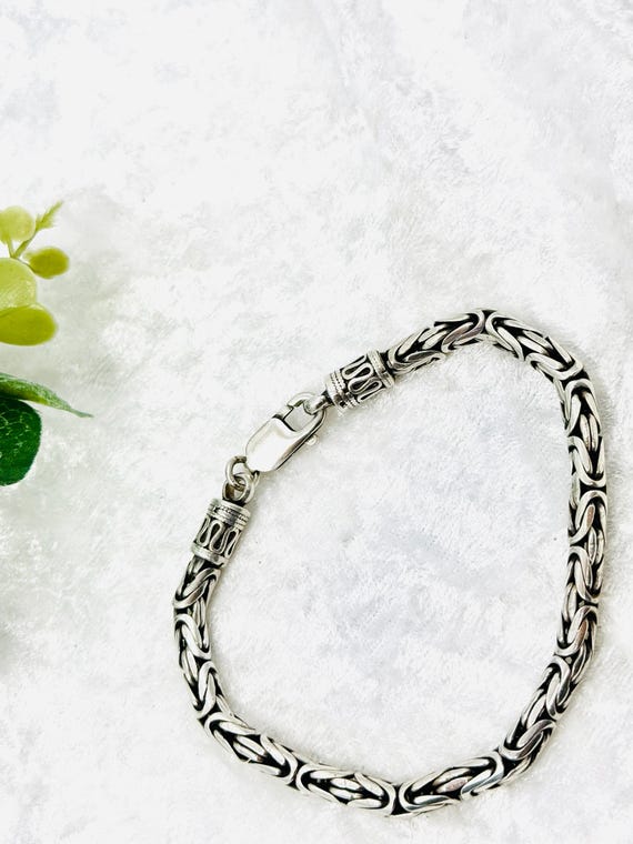 Bali Byzantine Sterling Silver Chain Link Bracelet. View 2