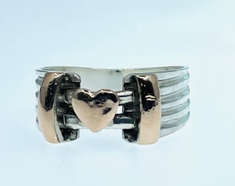 Vintage Sterling Silver 18K Gold Heart Ring.