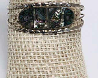 Vintage Alpaca Mexico Abalone Silver Cuff bracelet.