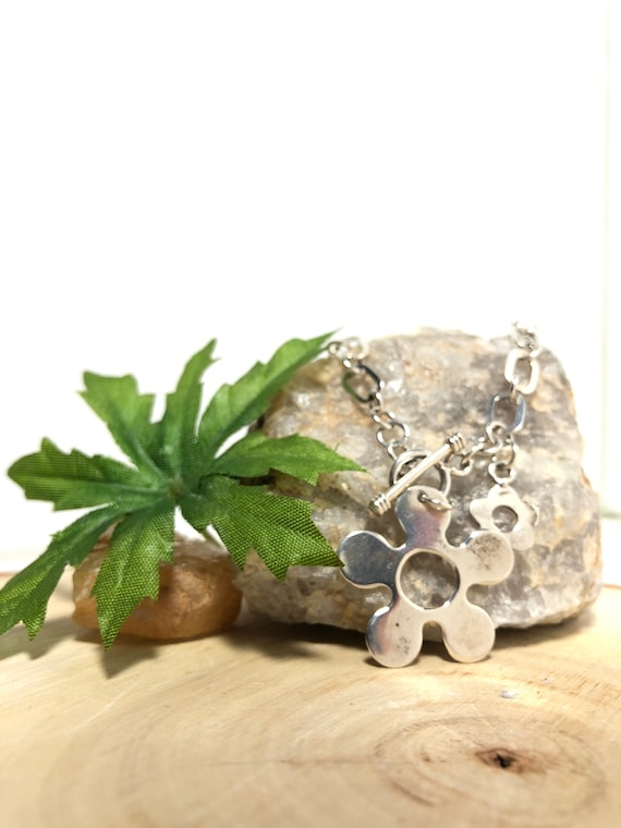 Sterling Silver Flower Charm Bracelet