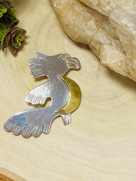 Vintage Sterling Silver Two -Tone Parrot Pin Broo… - image 1