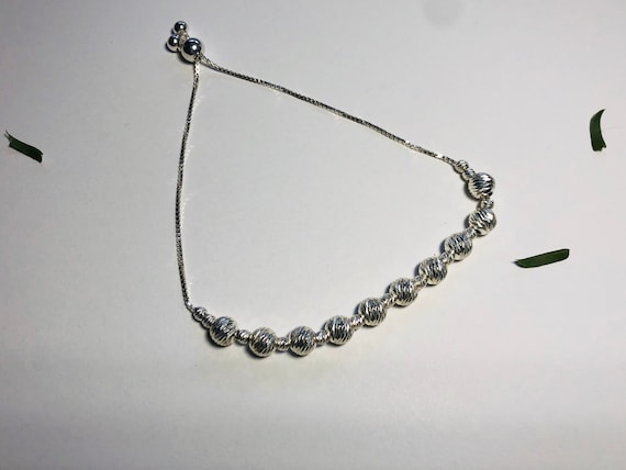Sterling Silver Diamond - Cut Bead Bolo Bracelet. - image 7