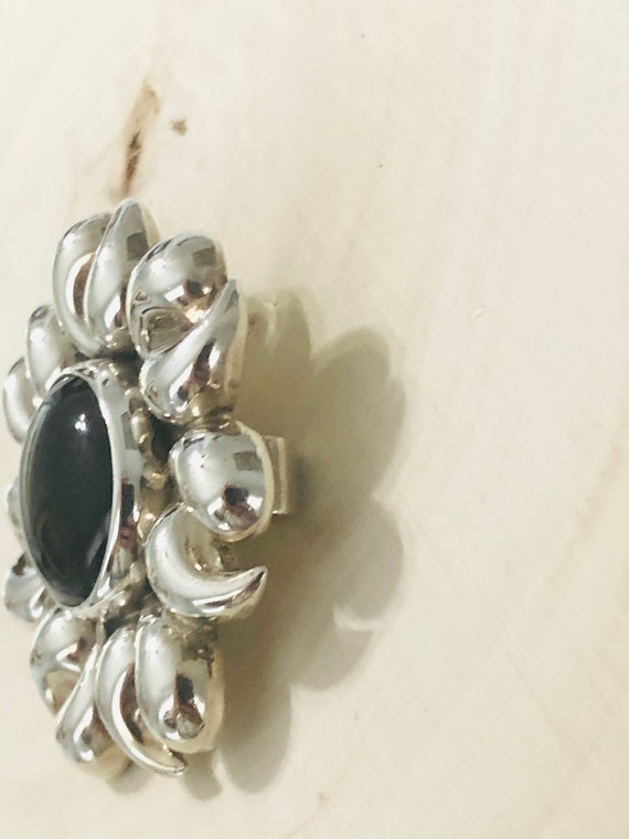 Vintage  Sterling Silver   Onyx Sunflower Pendant. - image 5