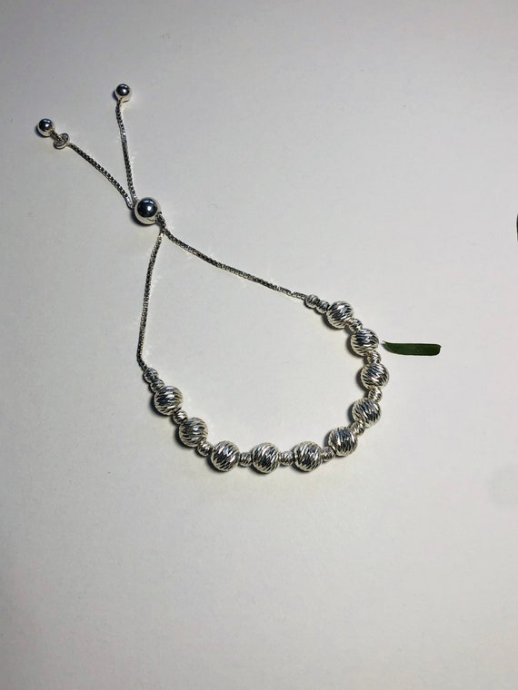 Sterling Silver Diamond - Cut Bead Bolo Bracelet. - image 5