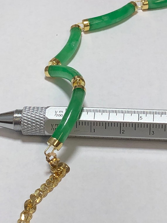 Natural Green Jade  14K Yellow Gold Necklace. - image 9