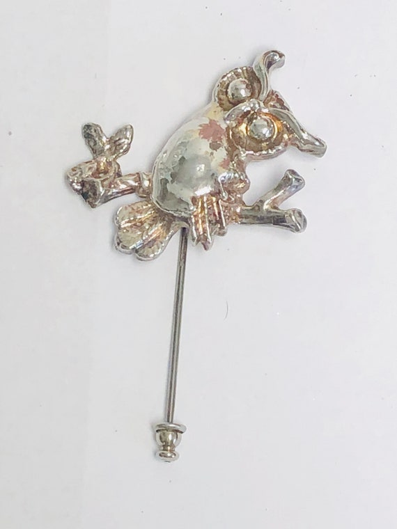 Vintage sterling silver Owl stick pin  brooch. - image 4