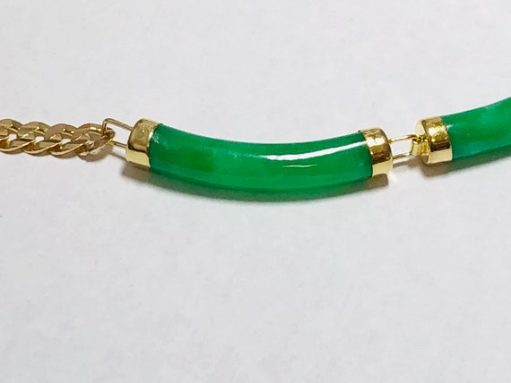 Natural Green Jade  14K Yellow Gold Necklace. - image 4