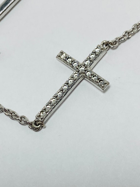 Vintage  Sterling Silver Cross Link Bracelet/CZ. - image 6