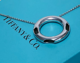 Auténtico collar con colgante de plata de ley TIFFANY&Co Circle.