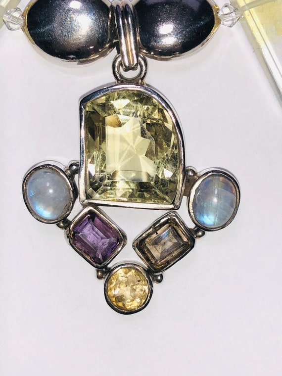 Vintage Multi-Gemstone  Sterling Silver Pendant N… - image 2