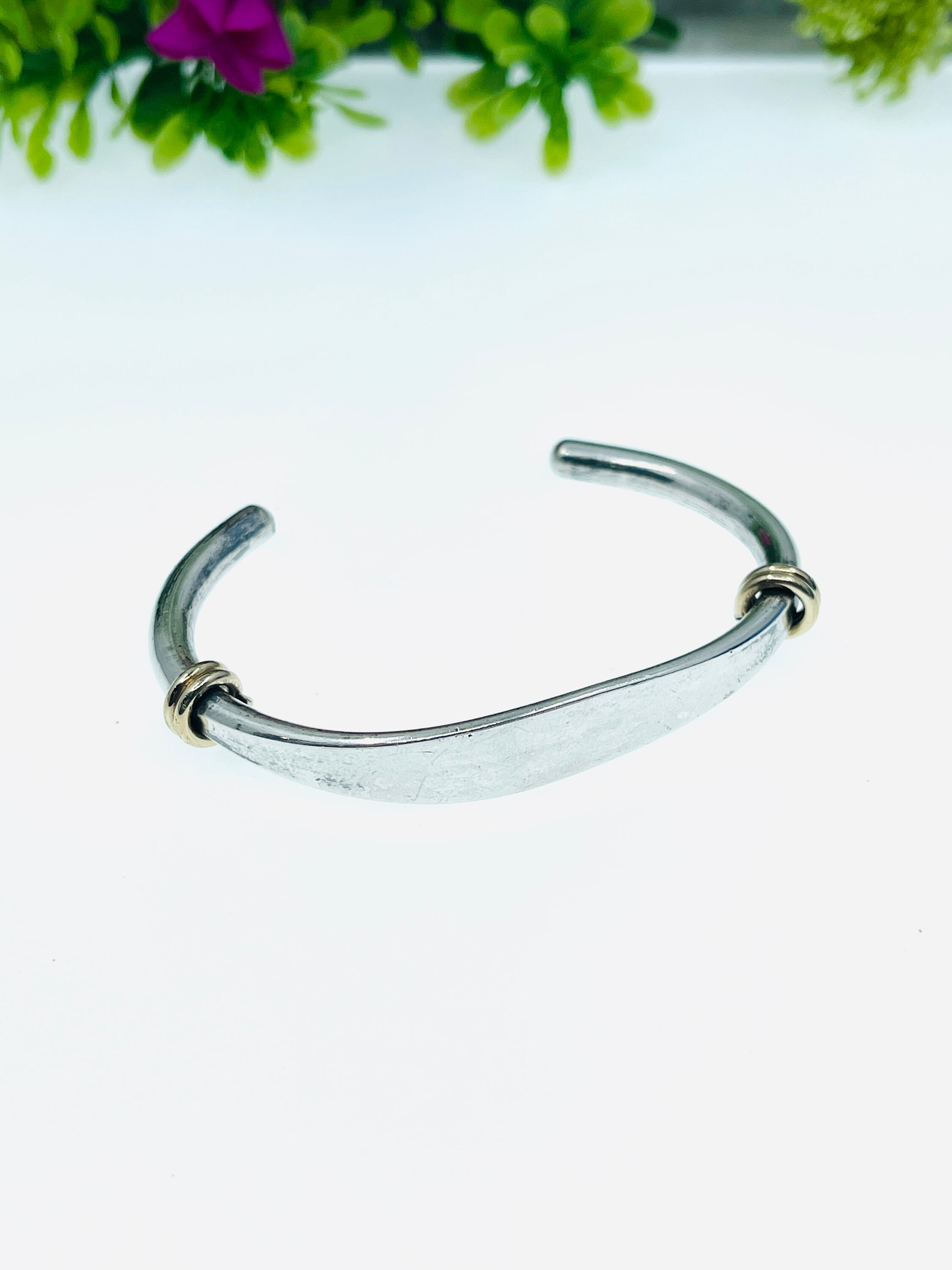 Vintage Two- Tone Sterling Silver Cuff Bracelet. - Etsy Vintage Two- Tone Sterling Silver Cuff Bracelet. - Etsy