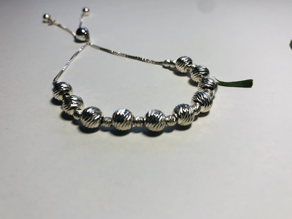 Sterling Silver Diamond - Cut Bead Bolo Bracelet. - image 6