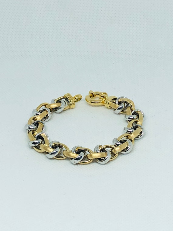 Vintage 18 Karat  Gold Two -Tone Oval Link Bracel… - image 1