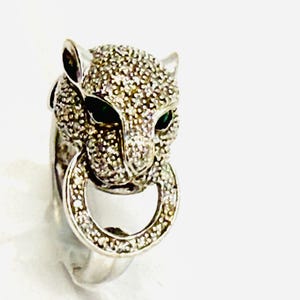 Vintage  14K Gold & Diamond ,Emerald  Panther  Ring.